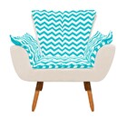 Poltrona Opala Zig Zag Verde Turquesa D78 E Suede Bege Pés Pa