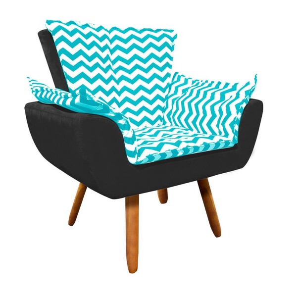 Poltrona Opala Zig Zag Verde Turquesa D78 E Suede Preto Pés P