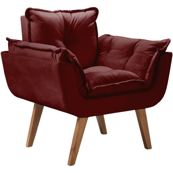 Poltrona Opalla Base Palito  01 Lugar Suede Bordô