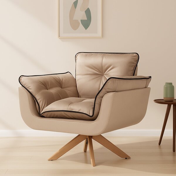 Poltrona Opalla Com Debrum E Base Giratória Capuccino/preto