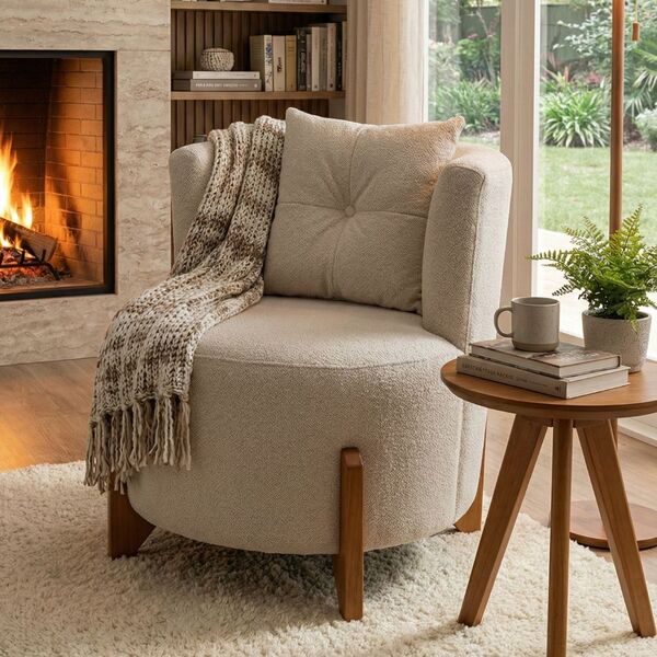 Poltrona Orgânica Curva Luna Boucle Bege - Montanaris Decor