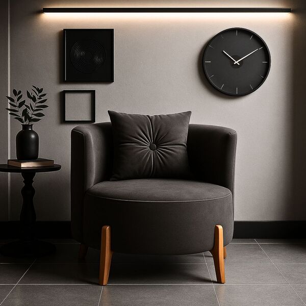 Poltrona Orgânica Curva Luna Veludo Cinza - Montanaris Decor