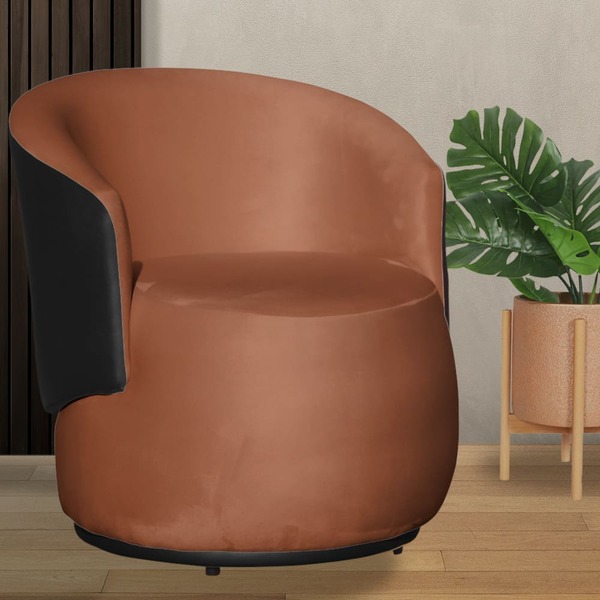 Poltrona Orgânica Veludo Terracota Com Composê Preto - Vallis