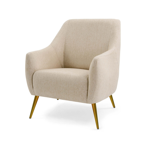 Poltrona Paloma Linho Bege C-129 Pés Palito Metálico Bronze -