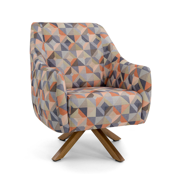 Poltrona Paloma Veludo Estampado A-347 Base Giratória Madeira