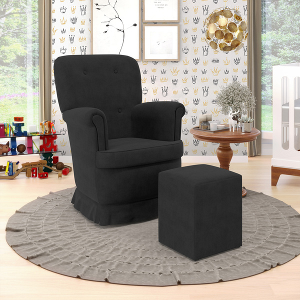 Poltrona Pandora Com Balanço E Puff Izar Sued Cinza Aradecor