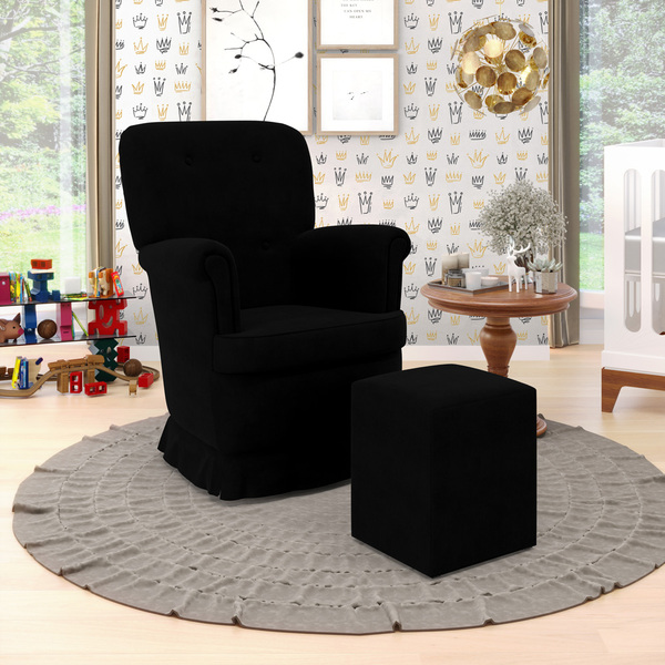 Poltrona Pandora Com Balanço E Puff Izar Sued Preto Aradecor