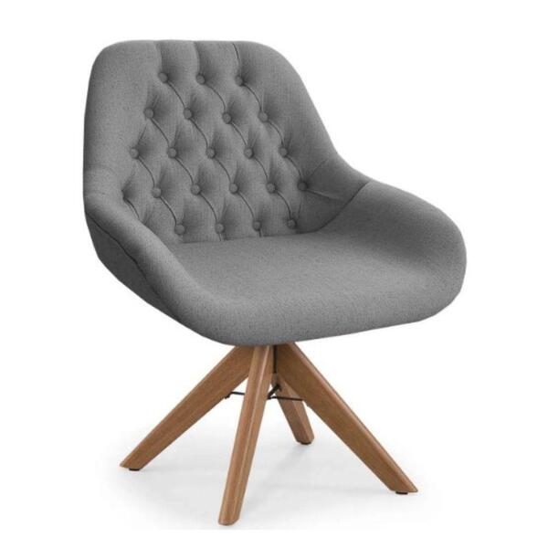 Poltrona Pandora Linho Chumbo Com Capitonê E Base Giratória M