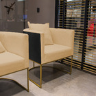 Poltrona Paola Corano Preto Com Linho Areia A122 Base Metálic