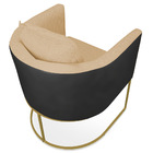 Poltrona Paola Corano Preto Com Linho Areia A122 Base Metálic