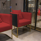 Poltrona Paola Corano Preto Com Linho Base Metálica Dourado -