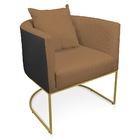 Poltrona Paola Corano Preto Com Linho Base Metálica Dourado -