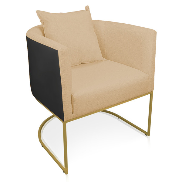 Poltrona Paola Corano Preto Com Linho Base Metálica Dourado -