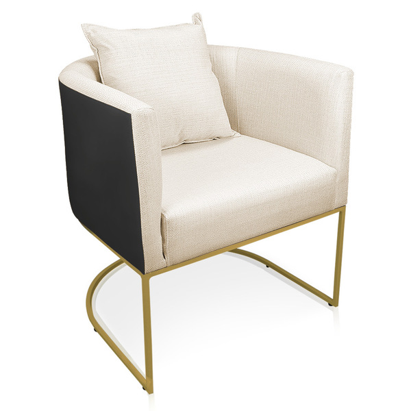 Poltrona Paola Corano Preto Com Linho Base Metálica Dourado D