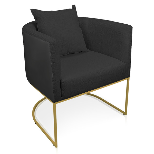 Poltrona Paola Corano Preto Com Linho Base Metálica Dourado D