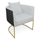 Poltrona Paola Corano Preto Com Linho Cinza Claro A05 Base Me