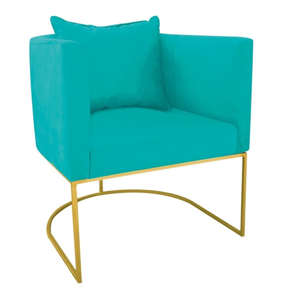 Poltrona Paola Suede Azul Turquesa Base Metálica Dourado - D'