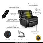 Poltrona Papai Reclinável Napoli Glider Girat. Massagem Pu Pt