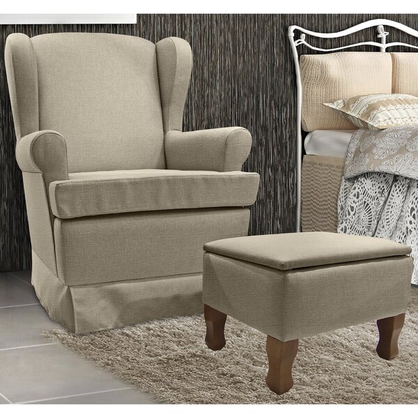 Poltrona Para Amamentação Em Linho Com Balanço E Puff Baú Mar