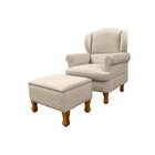 Poltrona Para Amamentação Em Linho Com Pés Em Madeira E Puff