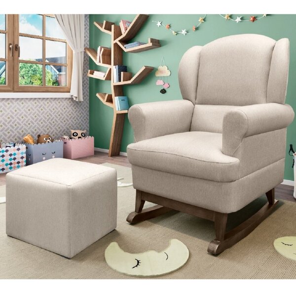 Poltrona Para Amamentação Linho Pés Canoa Com Puff Sabrina Be