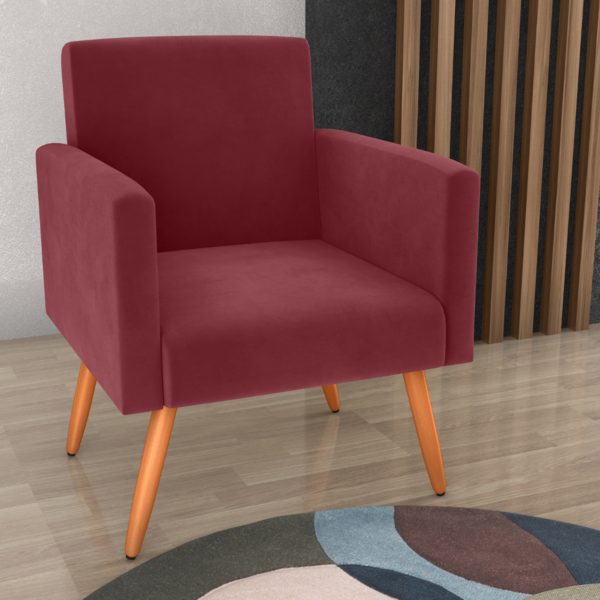 Poltrona Para Decoração Belém Veludo Vinho