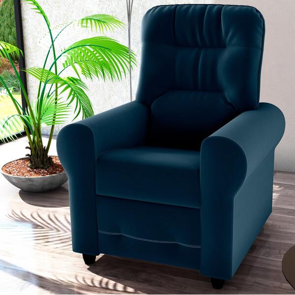 Poltrona Para Descanso Reclinável Lima Veludo Azul