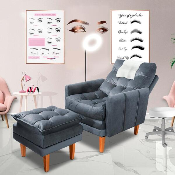 Poltrona Para Extensão De Cílios Com Puff Veludo Grafite Vene