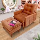 Poltrona Para Extensão De Cílios Com Puff Veludo Laranja Amst