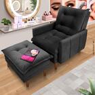 Poltrona Para Extensão De Cílios Com Puff Veludo Preto Amster