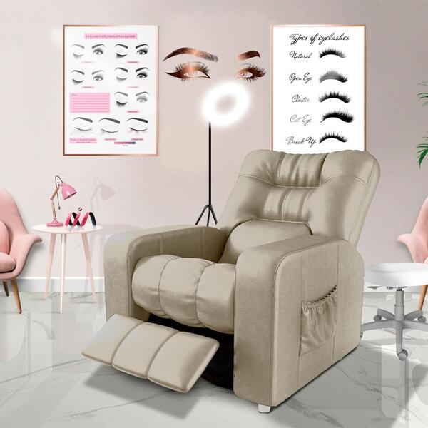 Poltrona Para Extensão De Cílios Reclinável Corino Bege Aquil