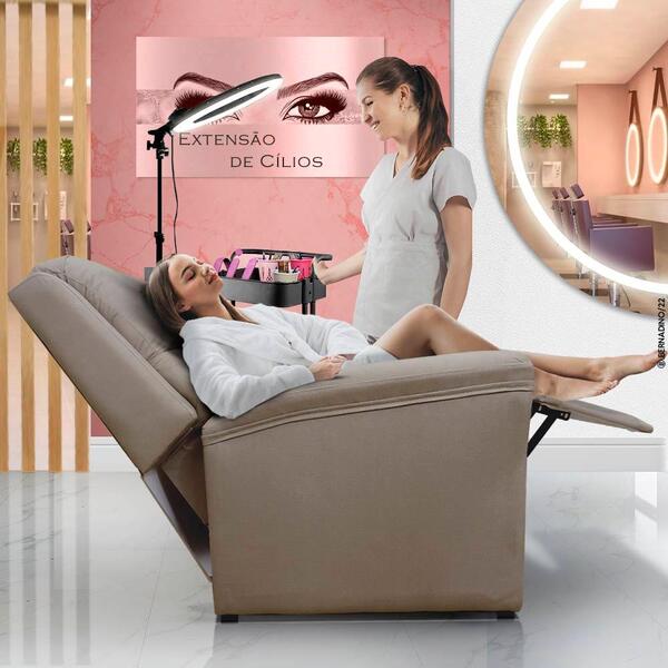 Poltrona Para Extensão De Cílios Reclinável Suede Bege Claro