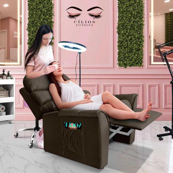 Poltrona Para Extensão De Cílios Reclinável Suede Marrom Cher