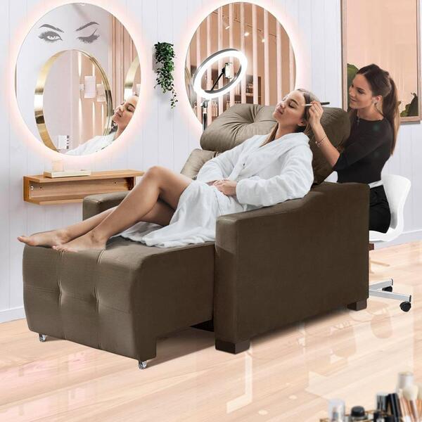 Poltrona Para Extensão De Cílios Reclinável Suede Marrom Clar