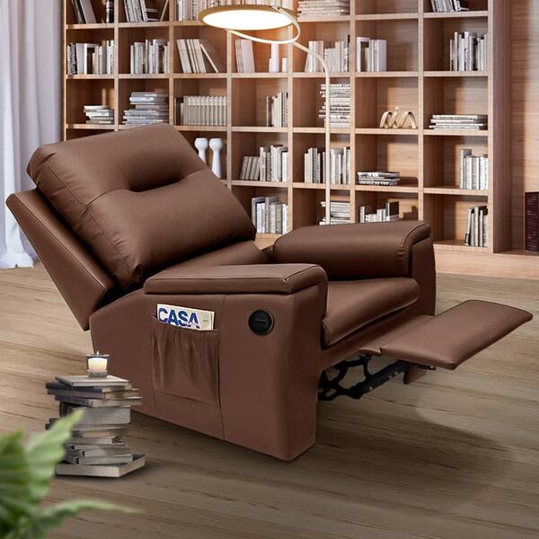Poltrona Para Leitura Reclinável Automática Corino Marrom Dud
