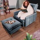 Poltrona Para Leitura Reclinável Com Puff Veludo Grafite Cinz