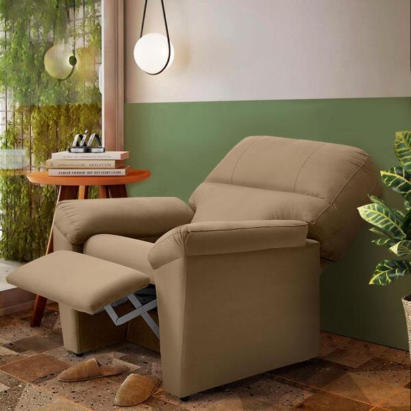 Poltrona Para Leitura Reclinável Sued Bege Newark Shop Jm