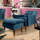 Poltrona Para Maquiagem Com Puff Veludo Azul Saint Shop Jm
