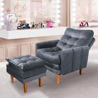 Poltrona Para Maquiagem Com Puff Veludo Grafite Veneza Boutiq