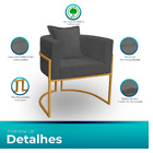 Poltrona Para Sala Base De Metal Dourada Reforçada Liz Veludo