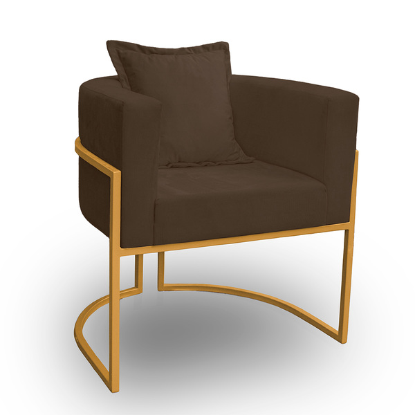 Poltrona Para Sala Base De Metal Dourada Reforçada Liz Veludo