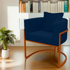 Poltrona Para Sala Base De Metal Reforçada Liz Veludo Azul -