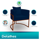Poltrona Para Sala Base De Metal Reforçada Liz Veludo Azul -