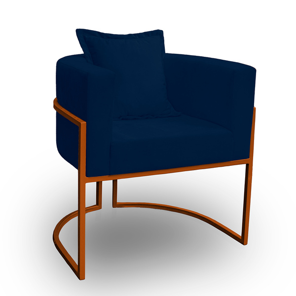 Poltrona Para Sala Base De Metal Reforçada Liz Veludo Azul -