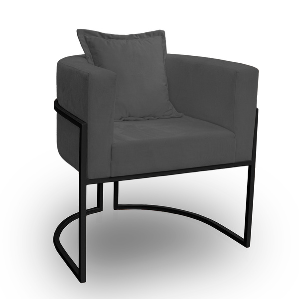 Poltrona Para Sala Base De Metal Reforçada Liz Veludo Cinza -