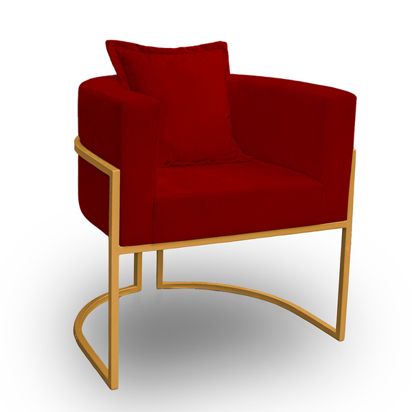 Poltrona Para Sala Base De Metal Reforçada Liz Veludo Vermelh