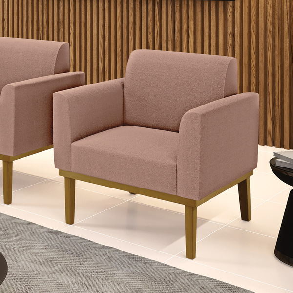 Poltrona Para Sala Base Madeira Castanho Marisa Bouclê D03 -