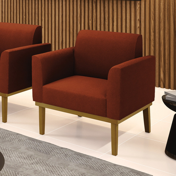 Poltrona Para Sala Base Madeira Castanho Marisa Bouclê D03 -