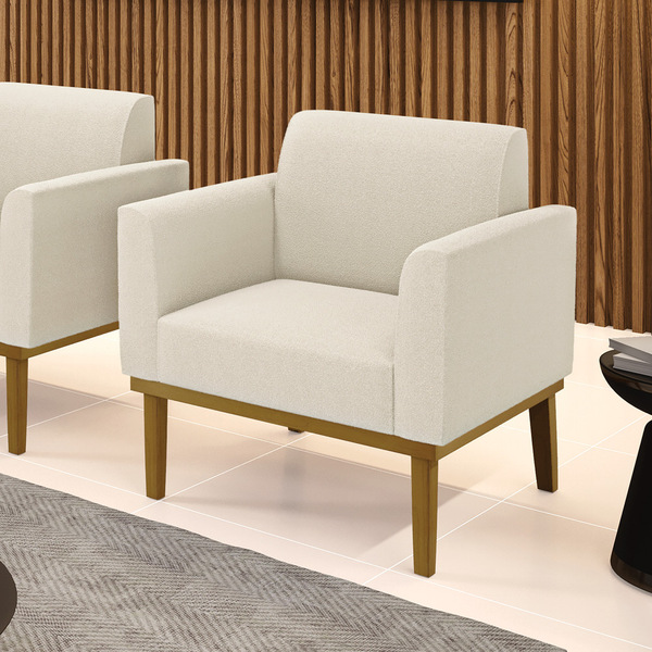 Poltrona Para Sala Base Madeira Castanho Marisa Bouclê D03 -