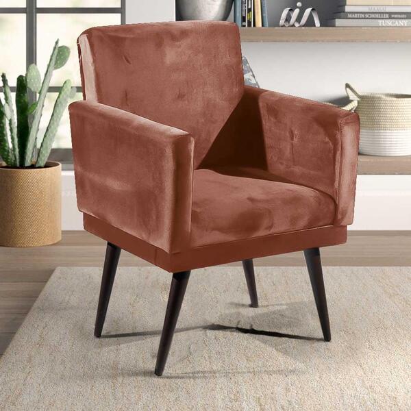 Poltrona Para Sala Com Pés De Madeira Veludo Rose Maldivas Sh